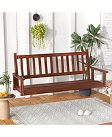 Gymax 5FT Wooden 3-Person Porch Swing Chair w/ Adjustable Galvanized Metal Chains