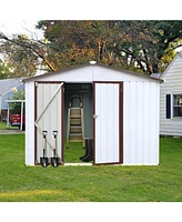 Metal garden sheds 6ftx8ft outdoor storage sheds white+offee