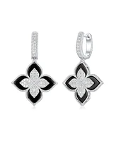 Suzy Levian Sterling Silver Cubic Zirconia Flower Clover Hanging Earrings