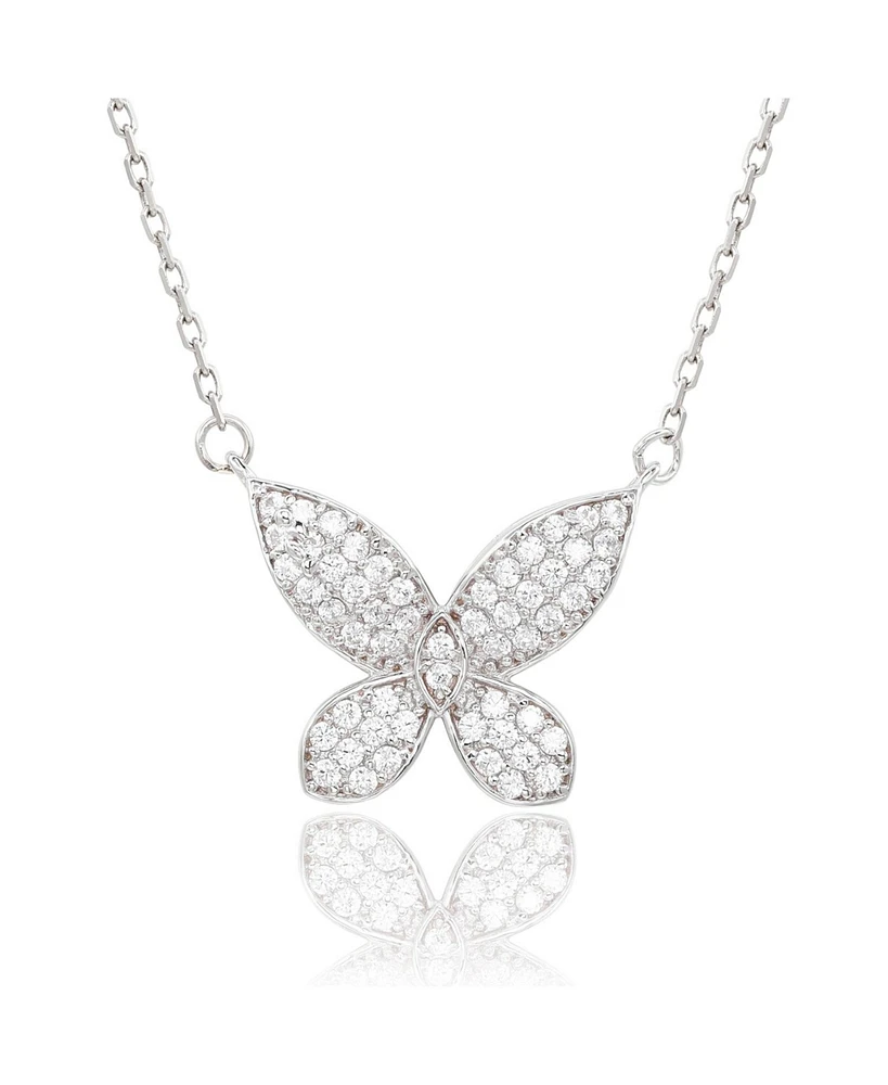 Suzy Levian Sterling Silver Cubic Zirconia Pave Butterfly Necklace