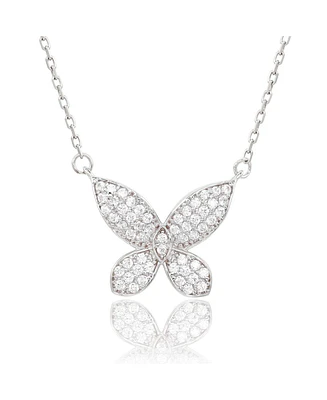 Suzy Levian Sterling Silver Cubic Zirconia Pave Butterfly Necklace