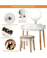 Wooden Makeup Dressing Mirror Table Set with Drawer