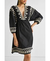 Reistor Women's Deep V Embroidered Dress