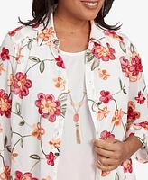 Alfred Dunner Petite Catalina Island Bright Floral Two One Collared Neckline Top