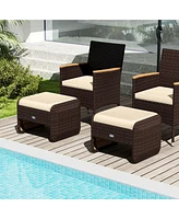 2 Pieces Outdoor Patio Pe Wicker Ottomans with Removable Cushions Footstools