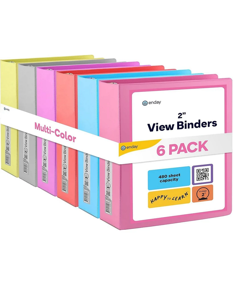 2 Inch 3 Ring Binder, 2 Inch D-Ring Clear View Cover with 2 Inside Pockets Binders, Colored School Supplies Binders in Grey, Pink, Blue, Purple