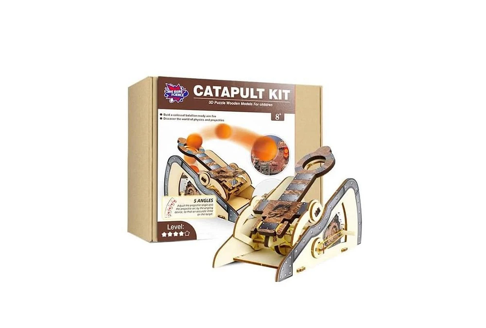 Livevie 3D Wooden Catapult Kit Stem Toy for Kids, Includes Panels, Elastic Bands, and Eva Balls, Explore Physics Principles of Force, Trajectory, and