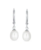 Bling Jewelry Simple Freshwater Cultured Pearl Teardrop Dangle Earrings Sterling Silver
