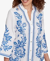 Ruby Rd. Petite Tidal Embroidered Button Front Top