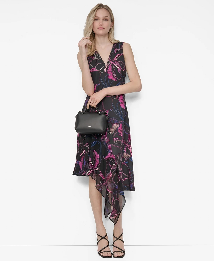 Dkny Women's V-Neck Sleeveless Asymmetrical Midi Dress