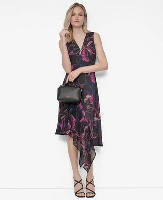 Dkny Women's V-Neck Sleeveless Asymmetrical Midi Dress