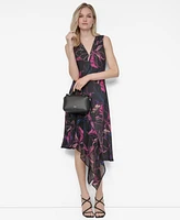Dkny Women's V-Neck Sleeveless Asymmetrical Midi Dress