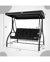Gymax Converting Patio Swing Chair Porch Bed w/Adjustable Canopy & Thickened Cushion