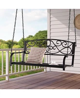 Gymax Patio Hanging Porch Swing Outdoor 2-Person Metal Swing Bench Chair w/ Chains