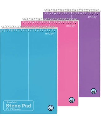 Enday Steno Pads Spiral 6 x 9 inches, Gregg Rule White Paper, 80 Sheets Steno Notebook for writing in Pink, Purple, Green, Blue, Red, Grey