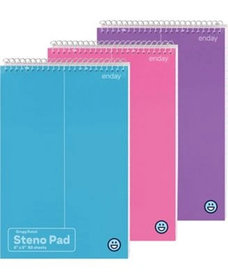 Enday Steno Pads Spiral 6 X 9 Inches Gregg Rule White Paper 80 Sheets Steno Notebook For Writing In Pink Purple Green Blue Red Grey Color May Vary 3 Pack