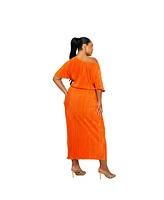 Fashion-szn Curve Women's Asymmetric Orange Plisse Midaxi Dress