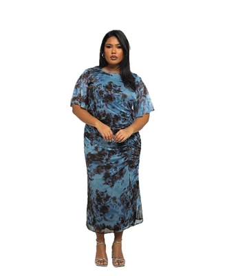 Fashion-szn Curve Plus Short Sleeve Abstract Mesh Midi Dress