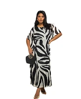 Fashion-szn Curve Plus Short Sleeve Zebra Print Mesh Midi Dress