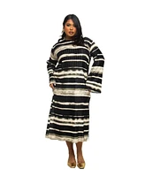 Fashion-szn Curve Plus Long Sleeve Striped Plisse Midi Dress