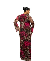Fashion-szn Curve Plus Leopard Print Mesh Maxi Dress