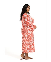 Fashion-szn Curve Women's Long Sleeve Mesh Floral Midi Dress
