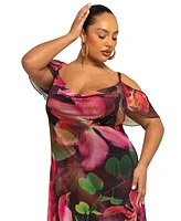 Fashion-szn Curve Plus Size Mesh Floral Printed Maxi Dress