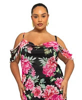 Fashion-szn Curve Plus Elegant Short Sleeve Floral Maxi Dress