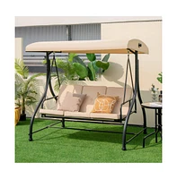 3 Seat Outdoor Porch Swing with Adjustable Canopy