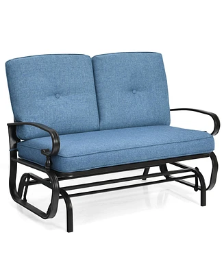 Glider Outdoor Patio Rocking Bench Loveseat Cushioned Seat Steel Frame