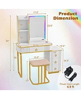 Vanity Table Set with Rgb Led Lights and Wireless Charging Station