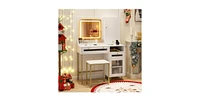 Modern Makeup Vanity Desk with Mirror and Lights and Stool Set