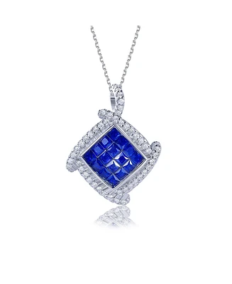 Suzy Levian Sterling Silver Invisible Set Cubic Zirconia Cushion Pendant