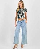 Guess Women's Verdiana Ruffle-Trim Mesh Top