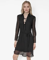 Dkny Women's Chiffon Tie-Collar Long-Sleeve Trapeze Dress