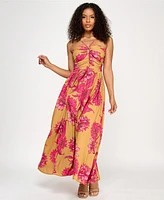 Katia Rae Juniors' Satin Printed Halter Maxi Dress