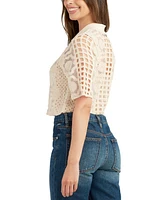 Bcx Juniors' Cotton Crochet Lace Polo Top