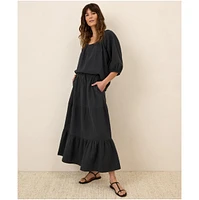 Pact Women's Organic Cotton Coastal Double Gauze Tiered Maxi Skirt
