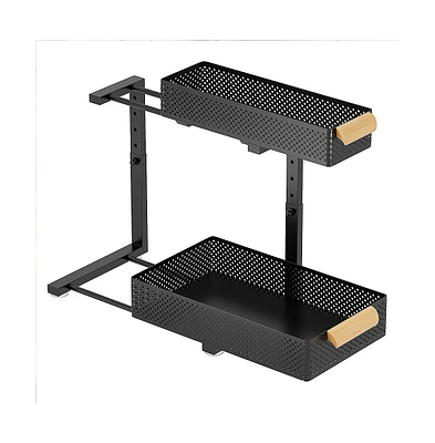Under Sink Organizer, 2 Packs 2 Tier Under Sink Organizers and Storage, Slide Out Pull Out Cabinet Organizer Shelf, Metal Sliding Drawer for Kitchen B