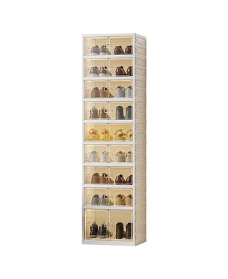 Shoe Organizer Storage Box, 18 Pairs Foldable Shoe Rack for Closet with Dustproof Doors, No Assembly Stackable Boot Shoes Boxes Cabinet Bins for Men a
