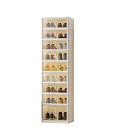 Shoe Organizer Storage Box, 18 Pairs Foldable Shoe Rack for Closet with Dustproof Doors, No Assembly Stackable Boot Shoes Boxes Cabinet Bins for Men a