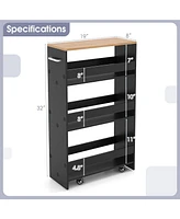 4-Tier Rolling Storage Cart Slim Kitchen Cart on Wheels with Open Shelves and Handle