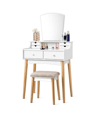 Vanity Desk Set with 3-Color Adjustable Led Lighted Mirror and Drawers