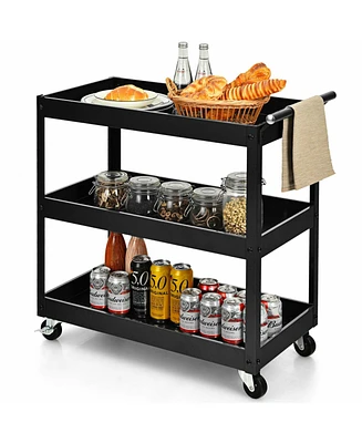 3-Tier Utility Cart with Steel Frame and Four Wheels