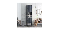 Free-Standing Bathroom Cabinet Narrow Linen with Doors and Drawer