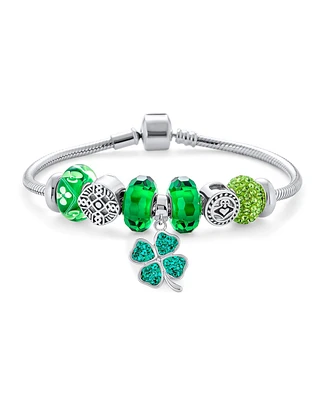 Bling Jewelry Irish Celtic Knot Charm Bracelet with Green Shamrock and Claddagh Beads Sterling Silver