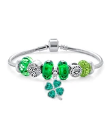 Bling Jewelry Irish Celtic Knot Charm Bracelet with Green Shamrock and Claddagh Beads Sterling Silver