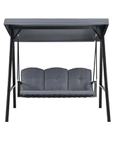 Gymax 3-Person Patio Porch Swing Cushioned Outdoor Swing Chair w/ Adjustable Canopy