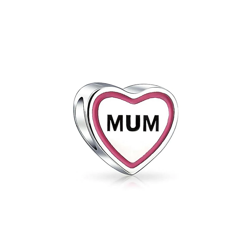 Bling Jewelry Heart Shaped Pink Mum Charm Bead for Mother Wife Sterling Silver Bracelet