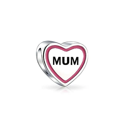 Bling Jewelry Heart Shaped Pink Mum Charm Bead for Mother Wife Sterling Silver Bracelet